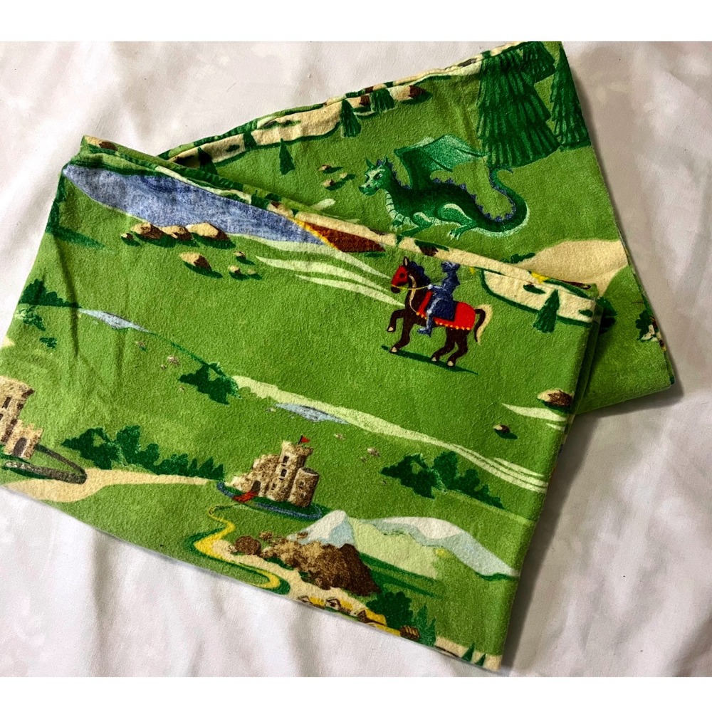 Standard Size Handmade Flannel Pillowcase Set Of 2 Green Dragons‎  and Knights